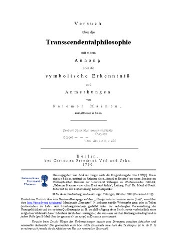 Versuch über die Transscendentalphilosophie
