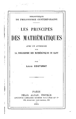 Les principes des mathématiques. Avec un appendice sur la philosophie des mathématiques de Kant