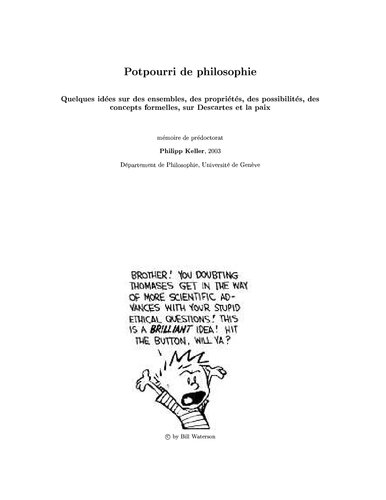 Poutpourri de philosophie. Quelques idées sur des ensembles, des propriétés, des possibilités, des concepts formelles, sur Descartes et la paix