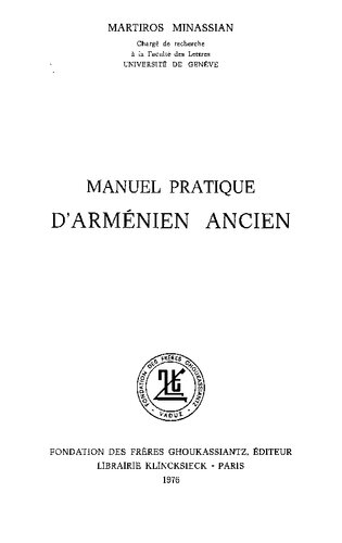 Manuel pratique d'arménien ancien