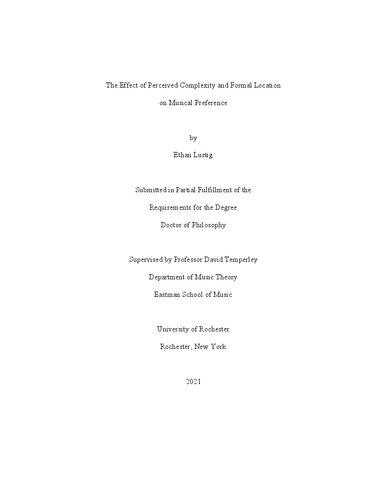 The Effect of Perceived Complexity and Formal Location on Musical Preference