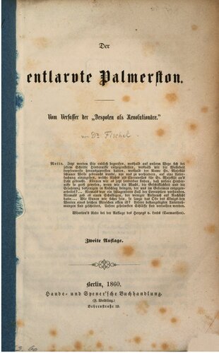 Der entlarvte Palmerston. Vom Verfasser der 