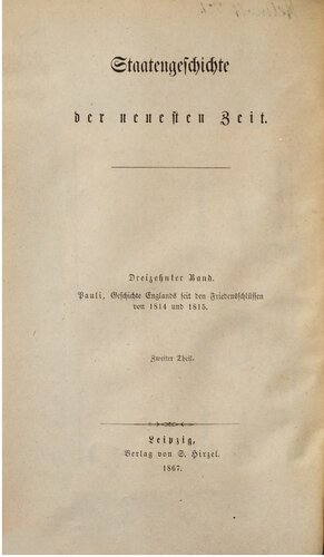 Geschichte Englands seit den Friedensschlüssen von 1814 und 1815