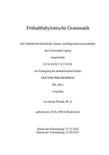 [Dissertation] Frühaltbabylonische Grammatik