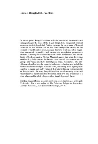 India’s Bangladesh Problem: The Marginalization of Bengali Muslims in Neoliberal Times