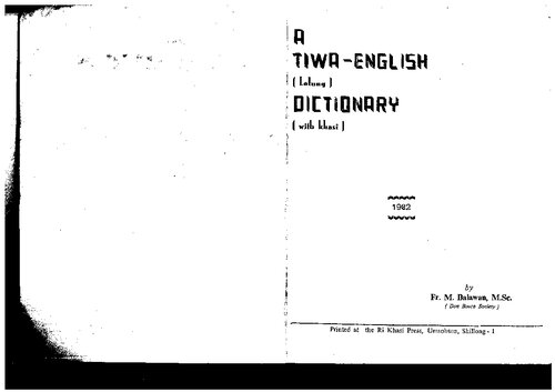 A Tiwa (Lalung)-English Dictionary
