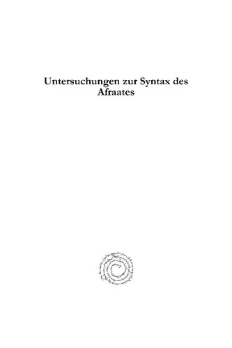 Untersuchungen Zur Syntax Des Afraates