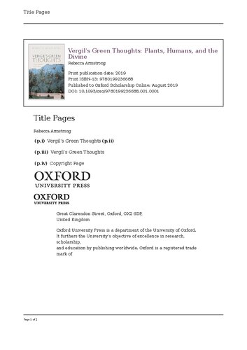 Vergil's Green Thoughts: Plants, Humans, and the Divine