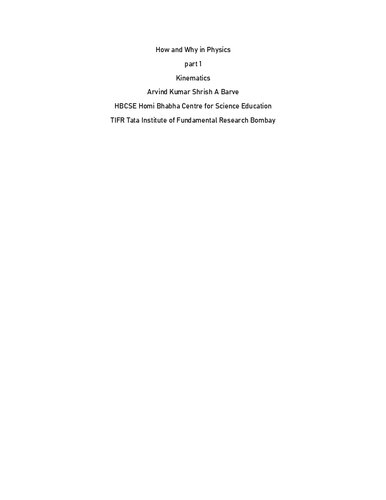 How and Why in Physics part 1 Kinematics Arvind Kumar Shrish A Barve HBCSE TIFR for Olympiad IIT JEE