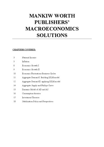 Solution Manual for Macroeconomics Mankiw Worth Publishers