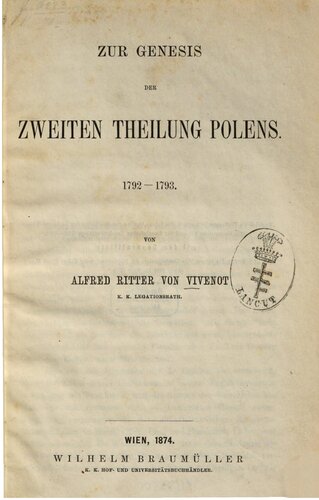 Zur Genesis der zweiten Teilung Polens 1792-1793
