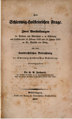 Zur Schleswig-Holsteinischen Frage