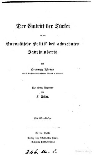 Der Eintritt der Türkei in die Europäische Politik des Achtzehnten Jahrhundert