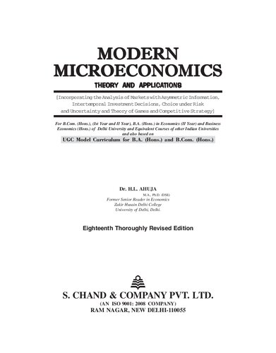 MODERN MICROECONOMICS THEORY AND APPLICATIONS