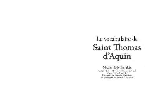 Le vocabulaire de saint Thomas d'Aquin. Nouvelle édition