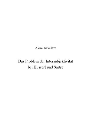 Das Problem der Intersubjektivität bei Husserl und Sartre