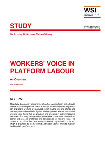 Workers' Voice in Platform Labour. An Overview