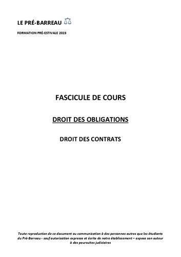 Fascicule de cours - Droit des contrats