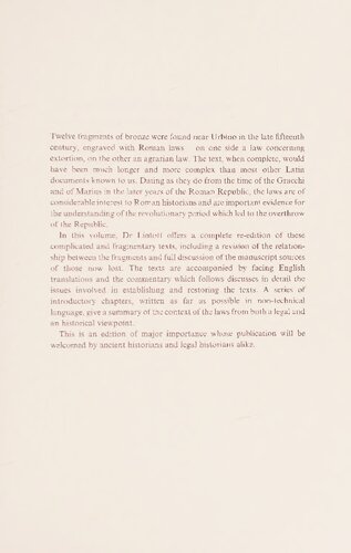Judicial Reform and Land Reform in the Roman Republic: A New Edition, with Translation and Commentary, of the Laws from Urbino