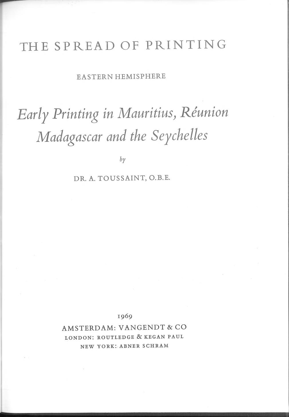 Early Printing in Mauritius, Réunion, Madagascar and the Seychelles
