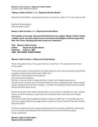 MONEY IS GOD IN ACTION pdf by Raymond Charles Barker
