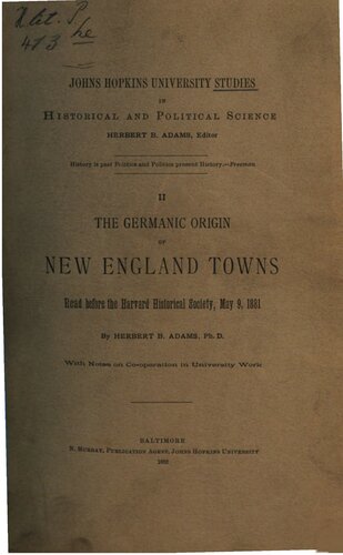 The Germanic Origin of New England Towns