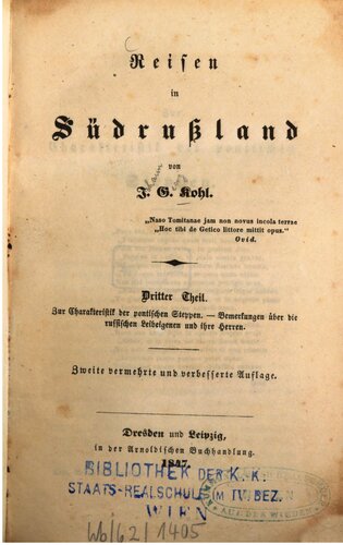 Zur Charakteristik der pontischen Steppen - Bemerkungen über die russischen Leibeigenen und ihre Herren