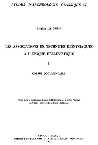 Les associations de technites dionysiaques à l'époque hellénistique