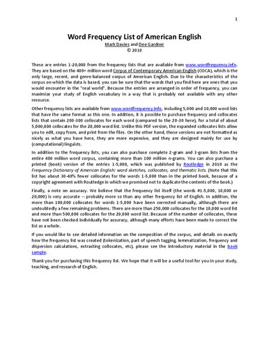 List of 20000 words by frequency [Corpus of Contemporary American English][COCA]