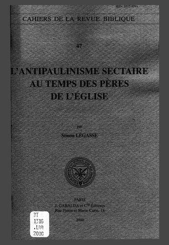 L'antipaulinisme sectaire au temps des pères de l'Eglise