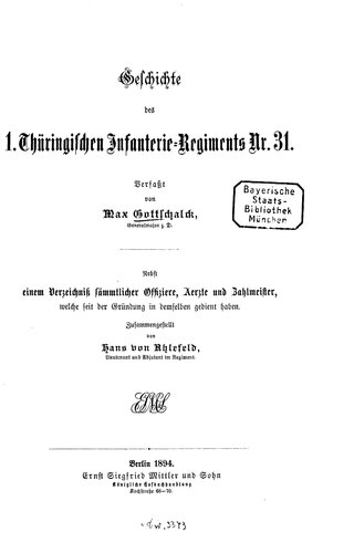 Geschichte des 1. Thüringischen Infranterie-Regiments Nr. 31