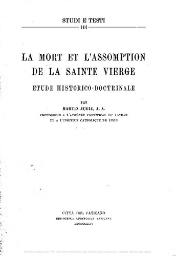 La mort et l'assomption de la Sainte Vierge. Étude historico-doctrinale