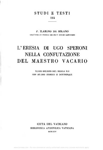 L'eresia di Ugo Speroni nella confutazione del maestro Vacario