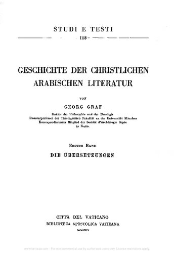 Geschichte der christlichen arabischen Literatur. Die Übersetzungen