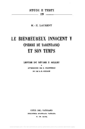 Le bienheureux Innocent V (Pierre de Tarentaise) et son temps