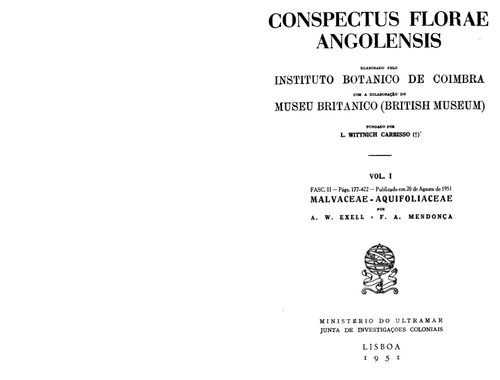 Conspectus florae angolensis, elaborado pelo 1.2, Malvaceae-Aquifoliaceae / por A.W. Exell e F.A. Mendonça.