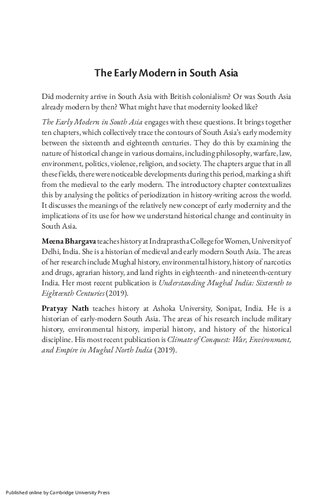The Early Modern in South Asia: Querying Modernity, Periodization, and History
