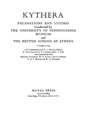 Kythera: excavations and studies conducted by the University of Pennsylvania Museum and the British School at Athens