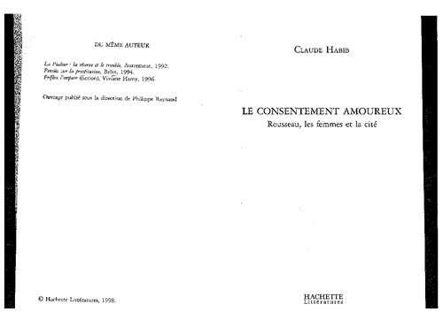 Le consentement amoureaux. Rousseau, les femmes et la cité