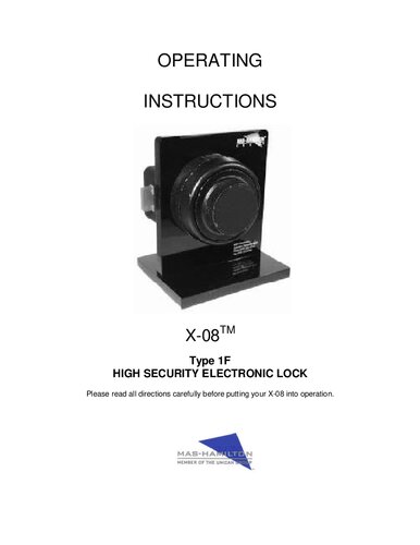 Kaba Mas X-08 Type 1F High Security Electronic Lock Operating Instructions