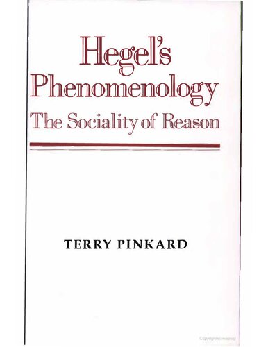 Hegel's Phenomenology: The Sociality of Reason
