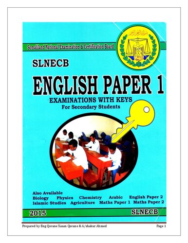 English paper 1. Examinations with keys for secondary students