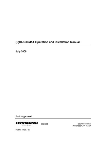 Lycoming IO-360-M1A Operation and Installation Manual