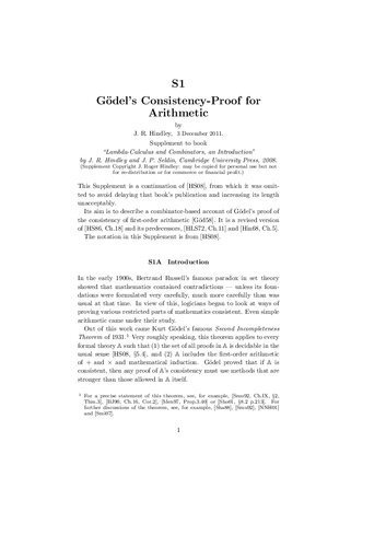 Appendix S1: G¨odel’s Consistency-Proof for Arithmetic (supplement to 