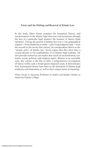 Fatwa and the Making and Renewal of Islamic Law: From the Classical Period to the Present