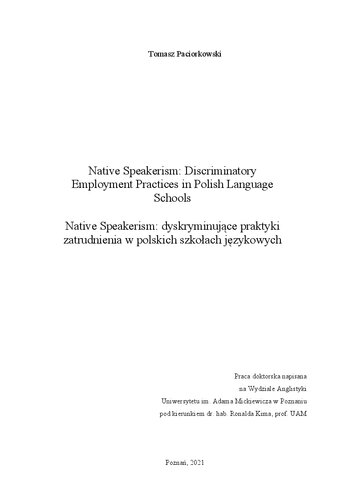 Native Speakerism: Discriminatory Employment Practices in Polish Language Schools