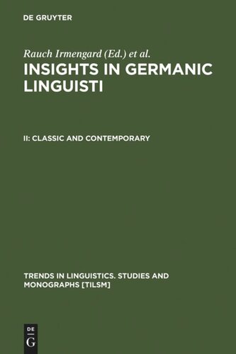 Insights in Germanic Linguistics: II Classic and Contemporary