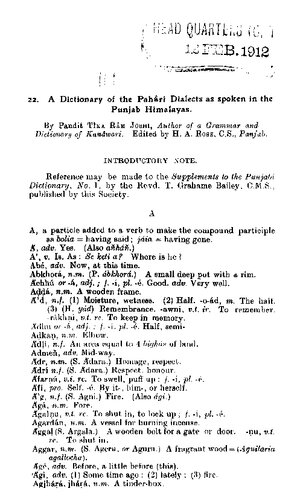 A Dictionary of Pahari Dialects spoken in Punjab Himalayas