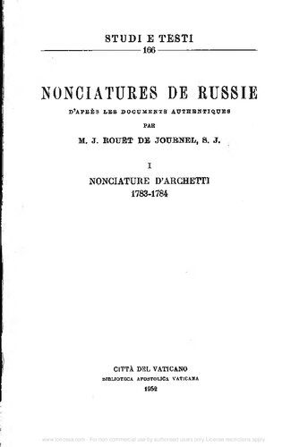 Nonciatures de Russie (rist. anast.). Nonciature d'Archetti (1783-1784)