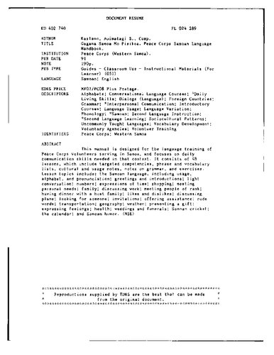 A Samoan Language Manual by the Language Staff of Peace Corps Polynesia, Samoa II.